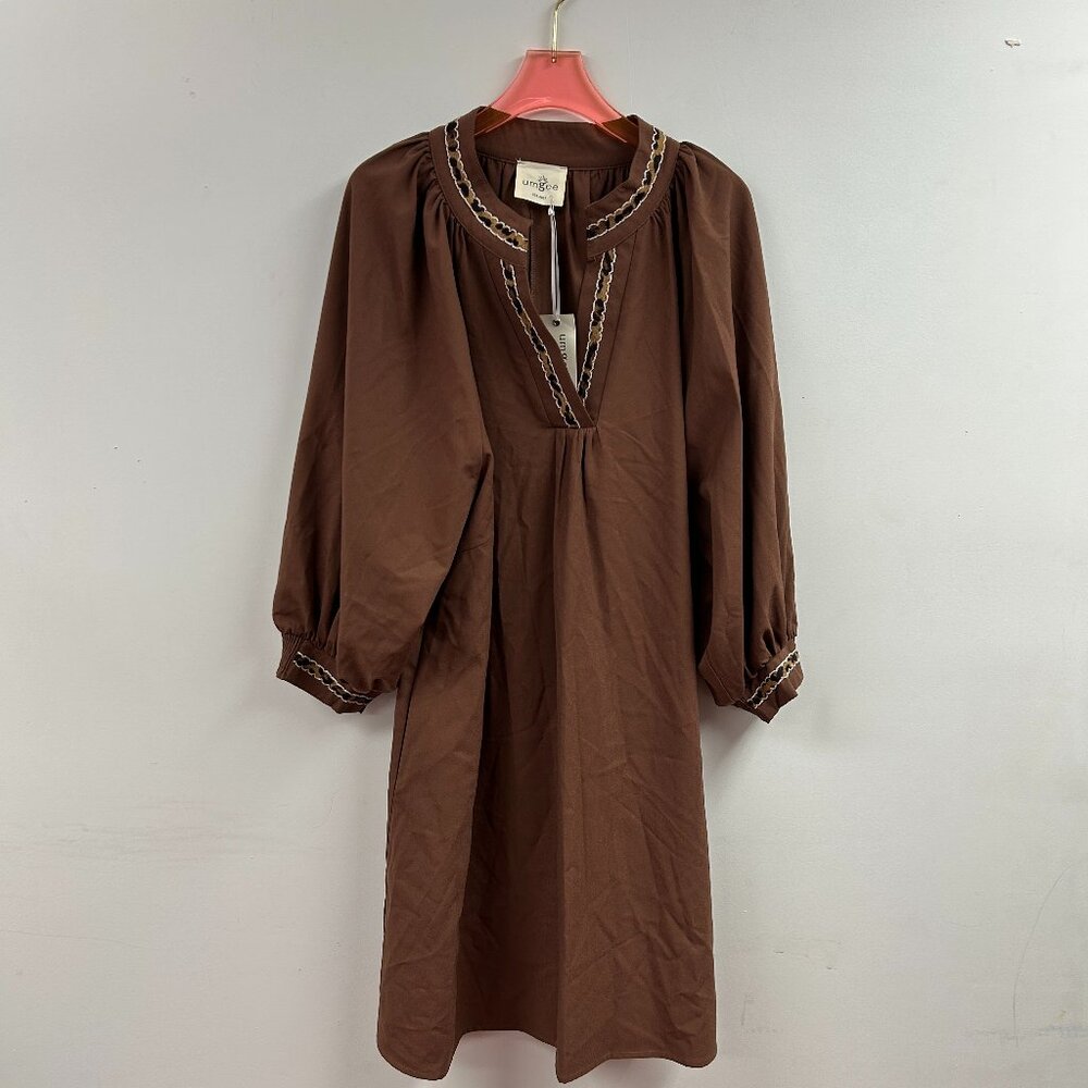 V-Neck Shift Dress with Sheer Trim Detail - WC5389